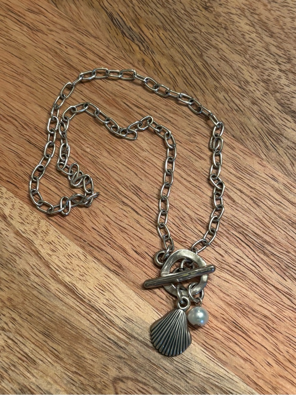 Silver Shell Charm Toggle Necklace - jewelry